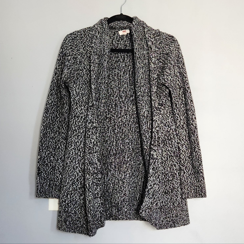 Levis Women's Black and Gray Open Front Sweater Cardigan Size Small Acrylic Wool